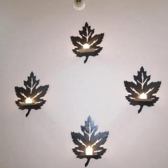 4Pcs 3D Black Leaf Wall Shelves MDF Decor