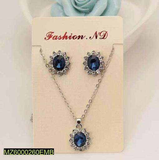 Blue Zircon Pendant & Earrings Set Silver Plated