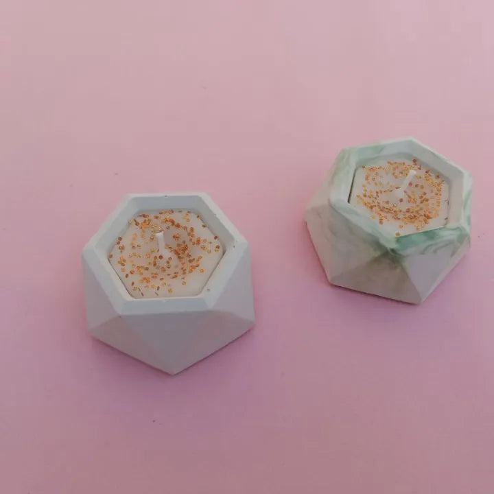 Pack of 2 Hexagon Marble Concrete Candles – Premium Home Decor Set