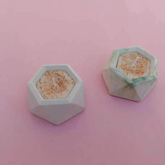 Pack of 2 Hexagon Marble Concrete Candles – Premium Home Decor Set