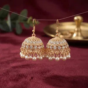 Golden Pearl Jhumka Earrings for Women