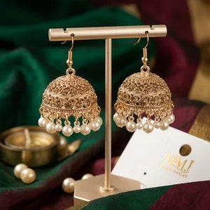 Golden Pearl Jhumka Earrings for Women