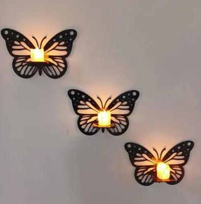 Butterfly Wall Shelves Set of 3 Black MDF