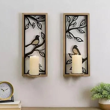Set of 2 Bird Branch Wall Sconces Candle Holders