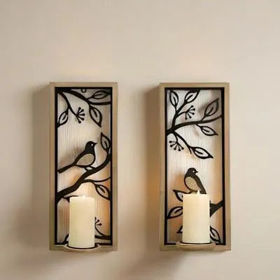 Set of 2 Bird Branch Wall Sconces Candle Holders