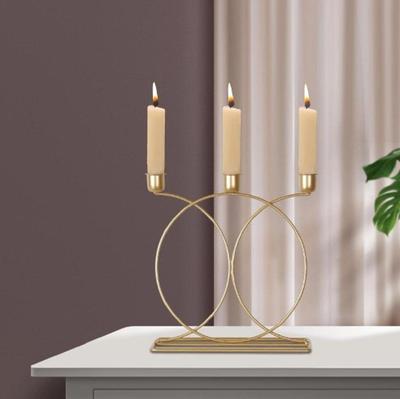 Golden 3-Candle Candle Stand with Calligraphy Design