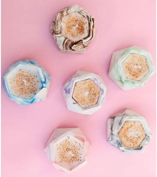 Pack of 2 Hexagon Marble Concrete Candles – Premium Home Decor Set