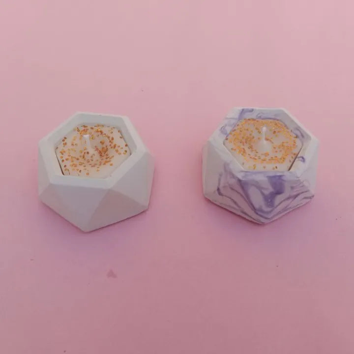 Pack of 2 Hexagon Marble Concrete Candles – Premium Home Decor Set