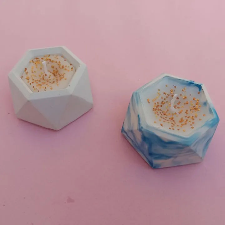 Pack of 2 Hexagon Marble Concrete Candles – Premium Home Decor Set