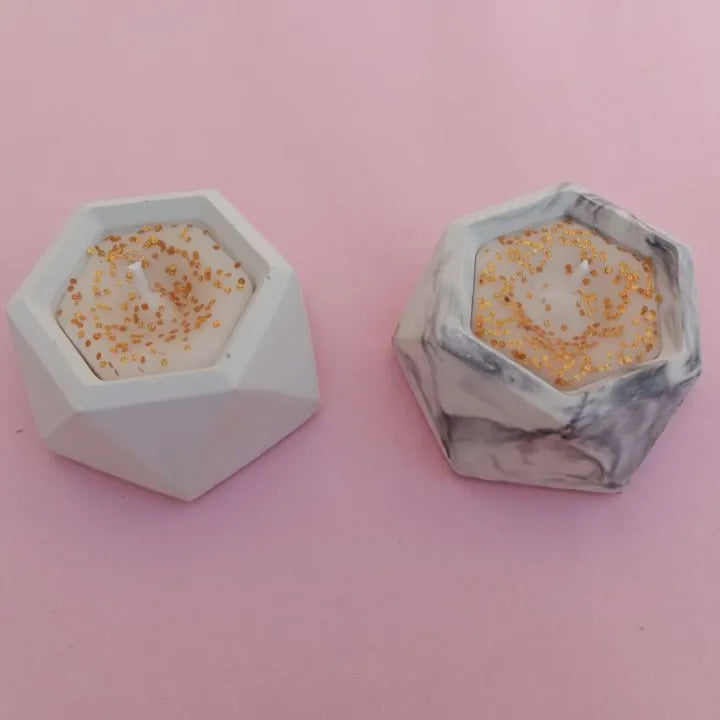 Pack of 2 Hexagon Marble Concrete Candles – Premium Home Decor Set