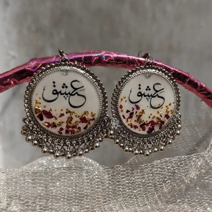 Traditionl Jhumkas - Resin Handmade Jhumkay - Ishq Resin Jhumkay - Handmade Earrings - Real Roses Jumkay/Earrings