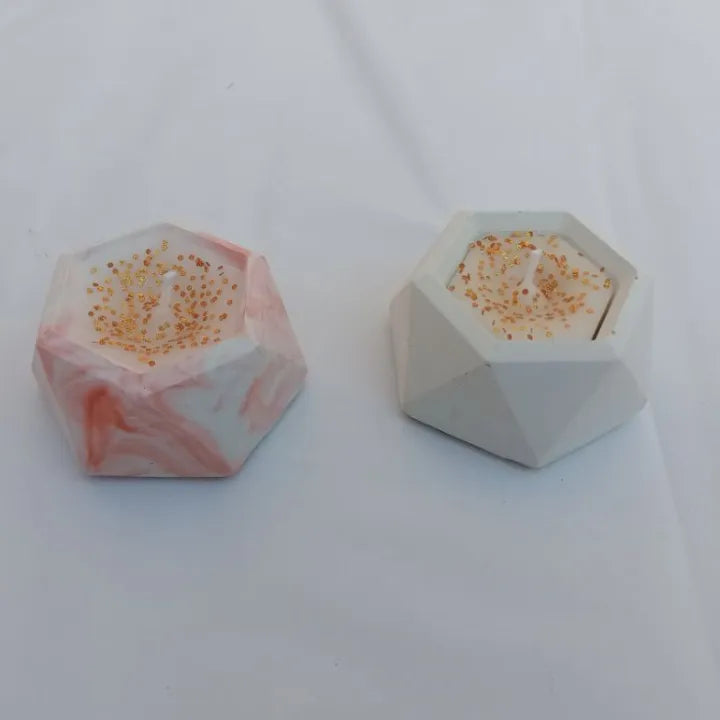 Pack of 2 Hexagon Marble Concrete Candles – Premium Home Decor Set