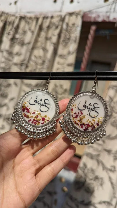 Traditionl Jhumkas - Resin Handmade Jhumkay - Ishq Resin Jhumkay - Handmade Earrings - Real Roses Jumkay/Earrings