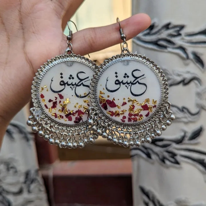 Traditionl Jhumkas - Resin Handmade Jhumkay - Ishq Resin Jhumkay - Handmade Earrings - Real Roses Jumkay/Earrings