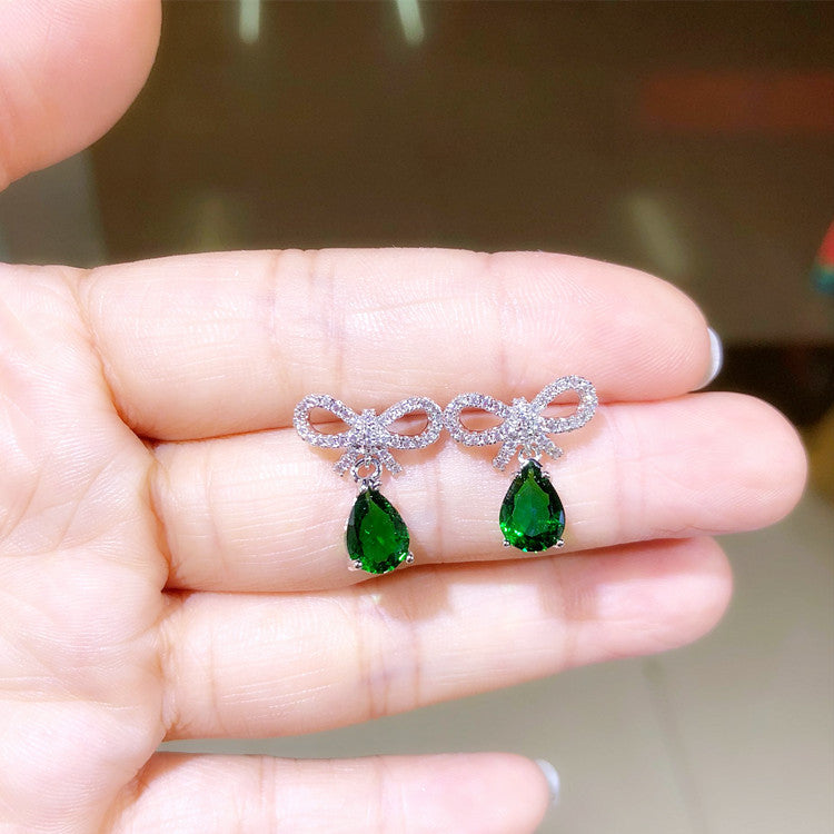 Bow Earrings with Pink Zircon for Women
