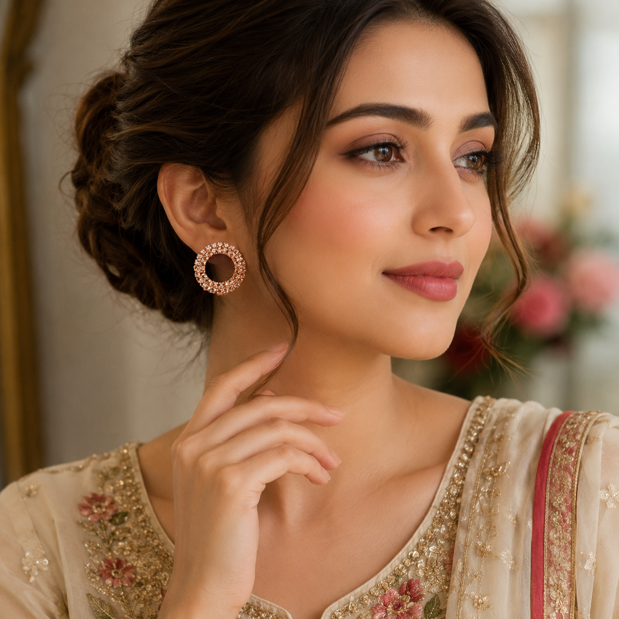 Golden Crystal Earrings for Women – 2 Pcs Gold Plated Crystal Stud Earrings